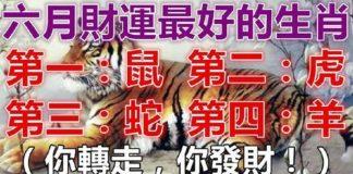 六月財運最好的四名生肖