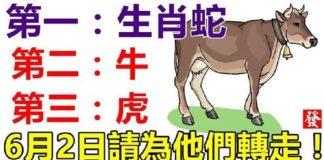 (蛇,牛,虎)6月2日請為他們轉走